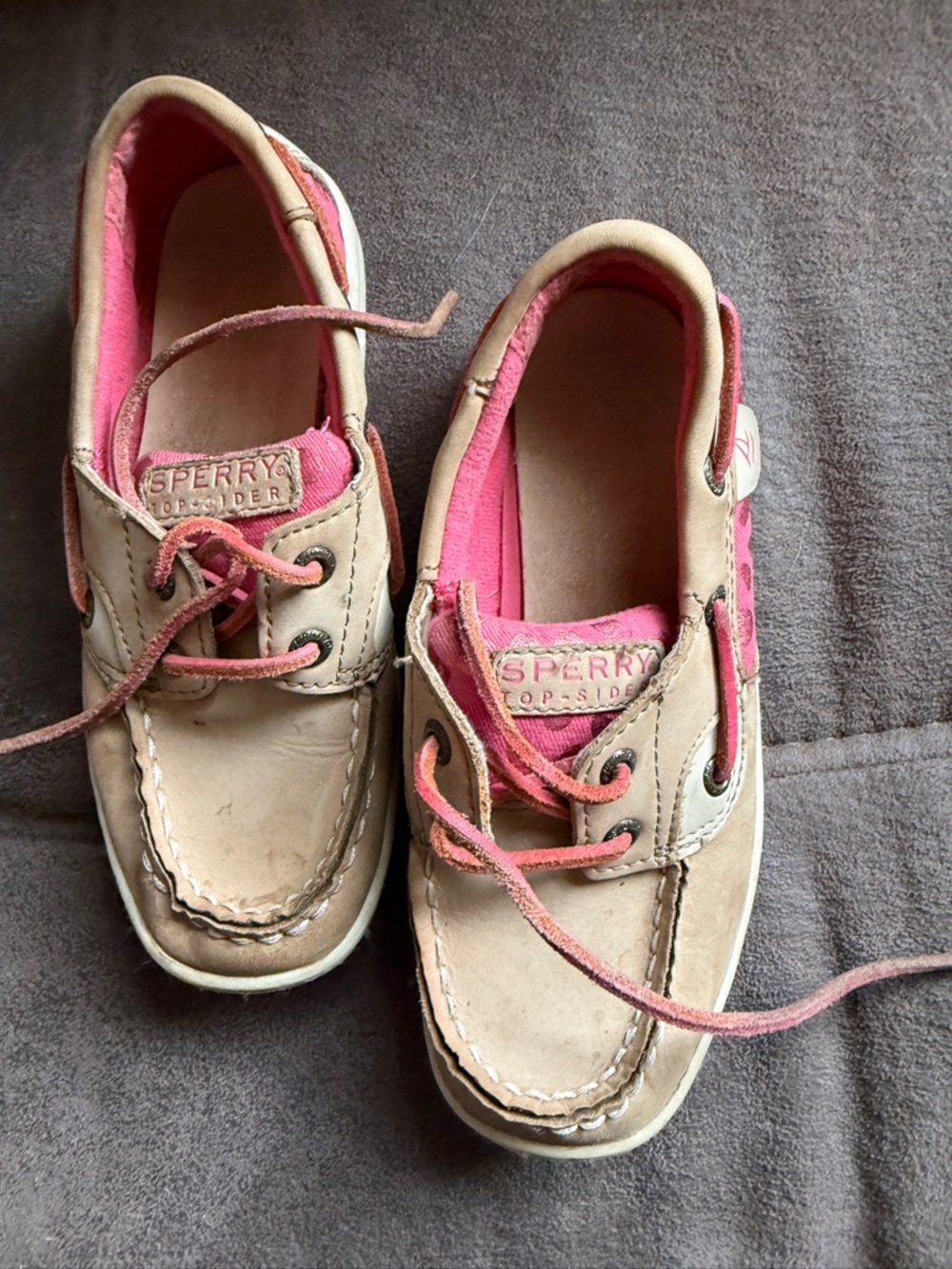 Sperry Kids Tan and Pink Leather Moccasins